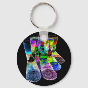 6 Coloured Cocktail Shot Glasses -Style 6 Key Ring