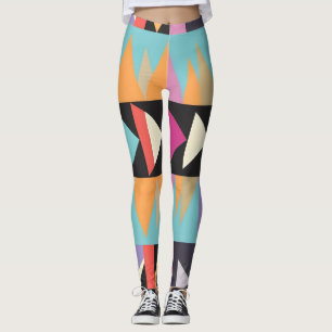 6 colourful stripes and triangles leggings