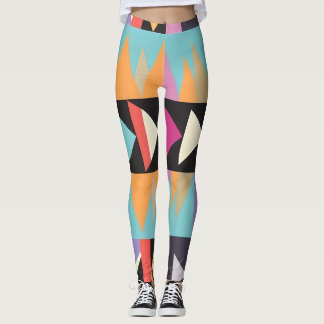 6 colourful stripes and triangles  leggings (Front)
