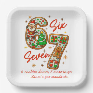 6 Cookies Down, 7 More to Go – Santa Humor Holiday Paper Plate