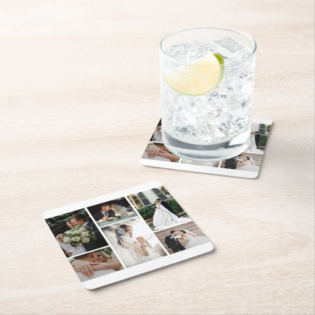 6 Custom Photo Collage Favourite Moments Square Paper Coaster (Insitu)