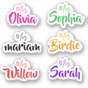 6 Custom Teacher Name (CUTE TEACHER GIFT COLORS)