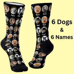 6 Dogs, 6 Names, Dog Photo - Personalised Black  Socks