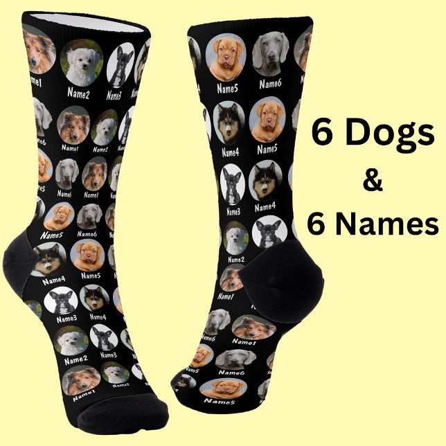 6 Dogs, 6 Names, Dog Photo - Personalised Black  Socks (Creator Uploaded)