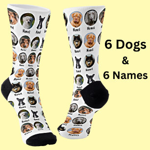 6 Dogs, 6 Names, Dog Photo - Personalised White Socks