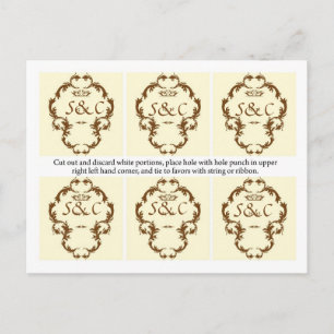 6 Elegant Ivory/Brown Wedding Favour Tags Postcard