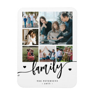 6 family photo collage black and white script  magnet