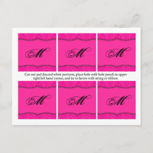 6 Favour Tags Hot Pink Damask Lace Print Pattern Postcard