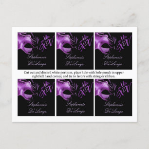 6 Favour Tags Mis XV Purple Lilac Black Party Postcard