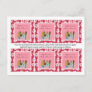 6 Favour Tags Pink Hawaiian Luau Tropical Invitation Postcard