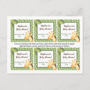 6 Favour Tags Safari Jungle Giraffe Green Invitation Postcard