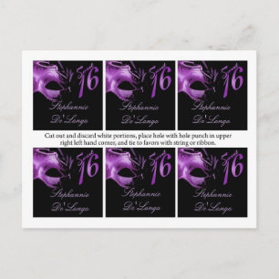 6 Favour Tags Sweet 16 Purple Lilac Black Party Postcard