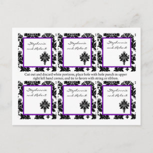 6 Favour Tags Wedding Black Purple Damask Lace Postcard
