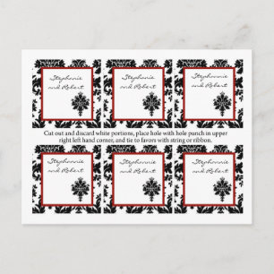 6 Favour Tags Wedding Black Red Damask Lace Postcard