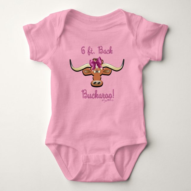 6 Ft. Back Buckaroo, Longhorn Cow Baby Bodysuit (Front)