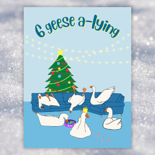 6 geese a-lying funny cartoon animals Christmas Holiday Postcard