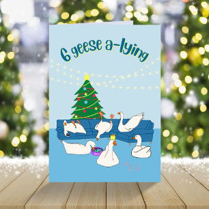 6 geese a-lying pun funny cartoon Christmas  Holiday Card