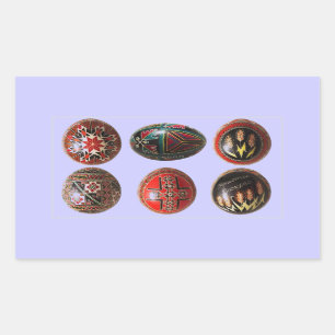 6 Hand Painted Ukrainian Easter Eggs Rectangular Sticker