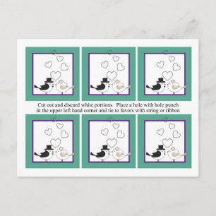 6 Love Birds Teal/Purple Wedding Favour Tags Postcard