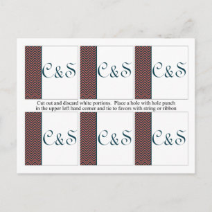 6 Modern Chevron Neon Coral/Navy Favour Tags Postcard