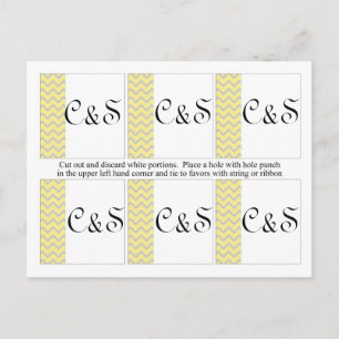 6 Modern Chevron Yellow/Grey Wedding Favour Tags Postcard