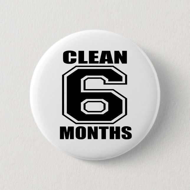 6 months clean black cm round badge (Front)