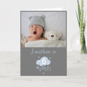 6 months old grey baby photo with cloud & stars card