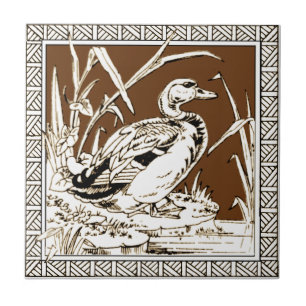 #6 of 12 Repro 1880s Minton Mocha Bird Series Ceramic Tile