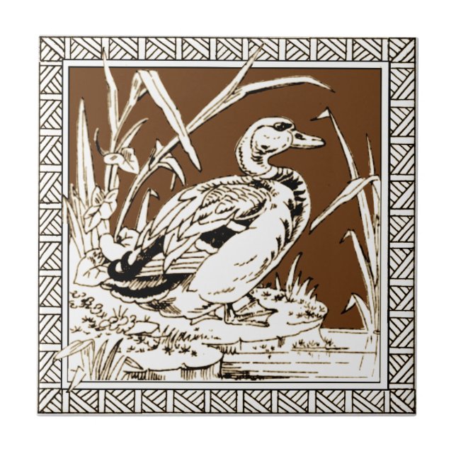 #6 of 12 Repro 1880s Minton Mocha Bird Series Ceramic Tile (Front)
