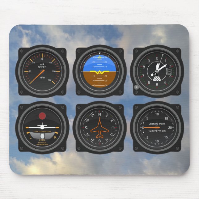 6 Pack of Aeroplane Gauges in the Clouds Mouse Pad (Front)
