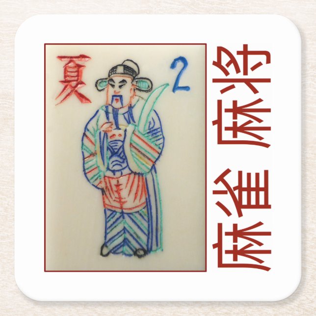 6 paper coasters – Flower/Season tile with 麻雀  麻将 (Front)