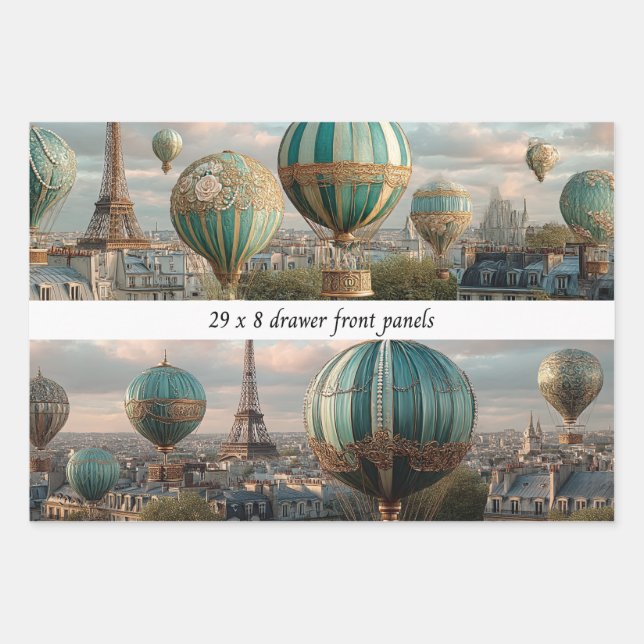 6 Paris Hot Air Balloon Wrapping Drawer Panels Wrapping Paper Sheet (Front)