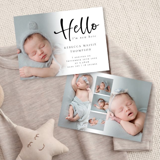 6 Photo Baby Girl Boy Script Hello  Announcement (Creator Uploaded)