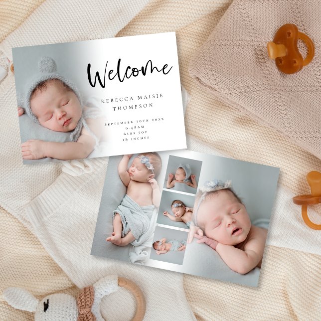 6 Photo Baby Girl Boy Script Welcome Birth  Announcement (Creator Uploaded)