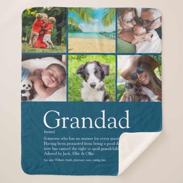 6 Photo Best Grandpa, Grandad, Papa Definition Sherpa Blanket (Front)