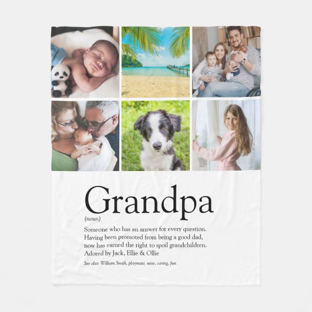6 Photo Best Grandpa, Grandfather, Papa Definition Fleece Blanket (Front)