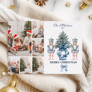 6 Photo Blue Chinoiserie Nutcracker Christmas Holiday Card