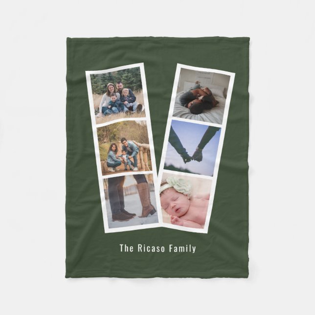 6 Photo Booth Style Personalised Army Green Fleece Blanket (Front)