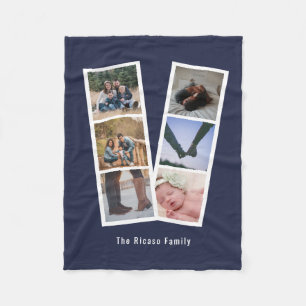 6 Photo Booth Style Personalised Dark Blue Fleece Blanket