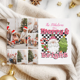 6 Photo Checkered Merry & Bright Christmas Holiday Card