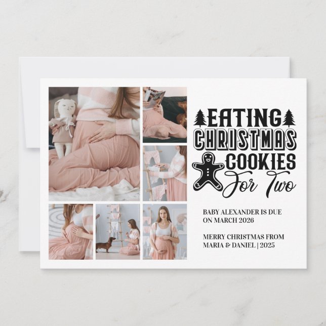 6 Photo Christmas Cookies for 2 Pregnancy  Holiday Card (Front)