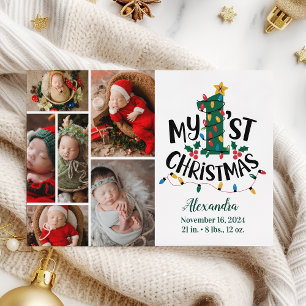 6 Photo Christmas Tree Lights First Christmas Holiday Card