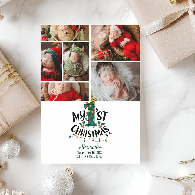 6 Photo Christmas Tree Lights First Christmas Holiday Card (Creator Uploaded)