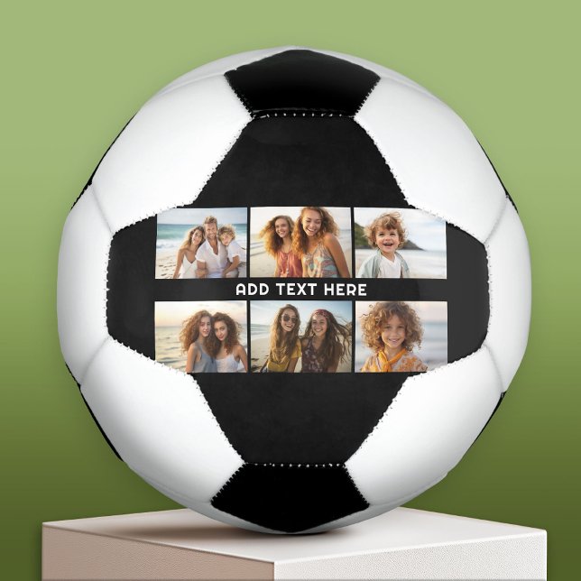 6 Photo Collage 1 Line of Text -- CAN Edit Black Soccer Ball (Custom Soccer Ball)