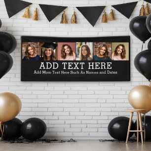 6 Photo Collage 2 Lines of Text -- CAN Edit Black  Banner