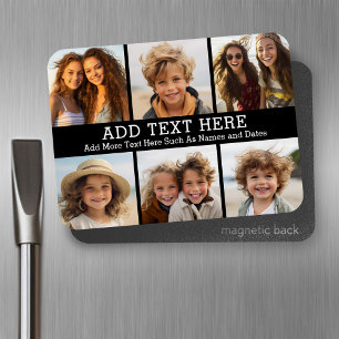 6 Photo Collage 2 Lines of Text -- CAN Edit Black Magnet