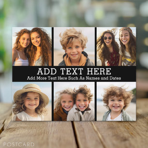 6 Photo Collage 2 Lines of Text -- CAN Edit Black Postcard