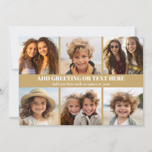 6 Photo Collage 2 Lines of Text -- Champagne Gold Holiday Card