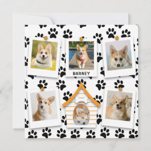 6 Photo Collage Add Name Dog House Paw Prints Card