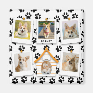 6 Photo Collage Add Name Dog House Paw Prints   Magnet